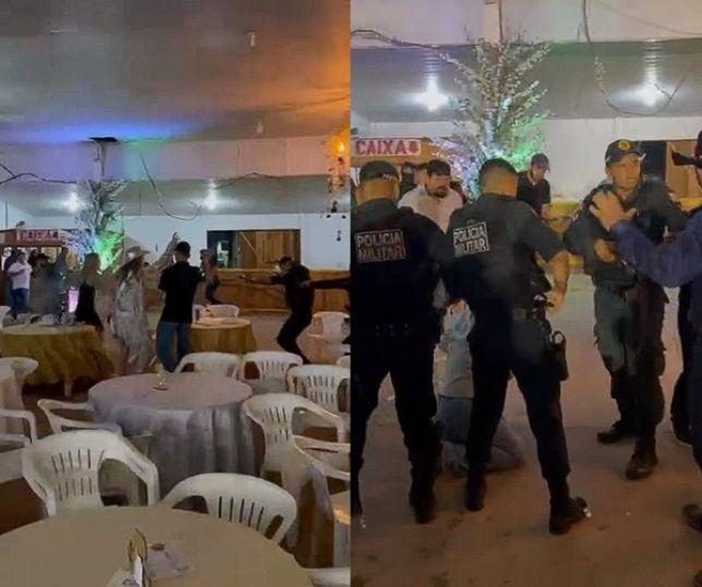 Vídeo mostra momento em que policiais trocam tiros dentro de salão de festa. VEJA AS IMAGENS